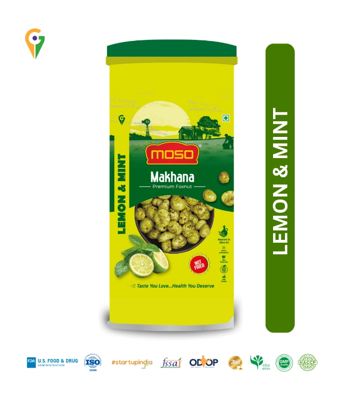 MOSO Lemon & Mint Roasted & Flavoured Makhana – 80g Composite Jar