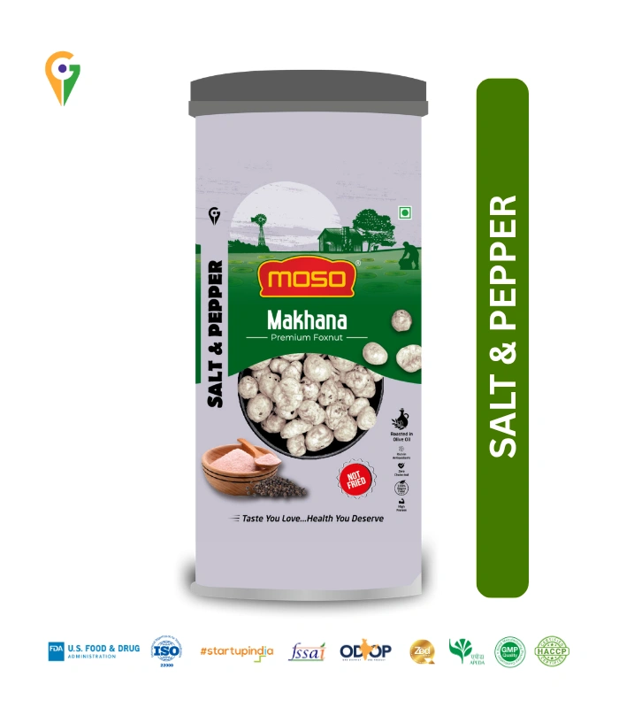 MOSO Salt & Pepper Roasted & Flavoured Makhana – 80g Composite Jar