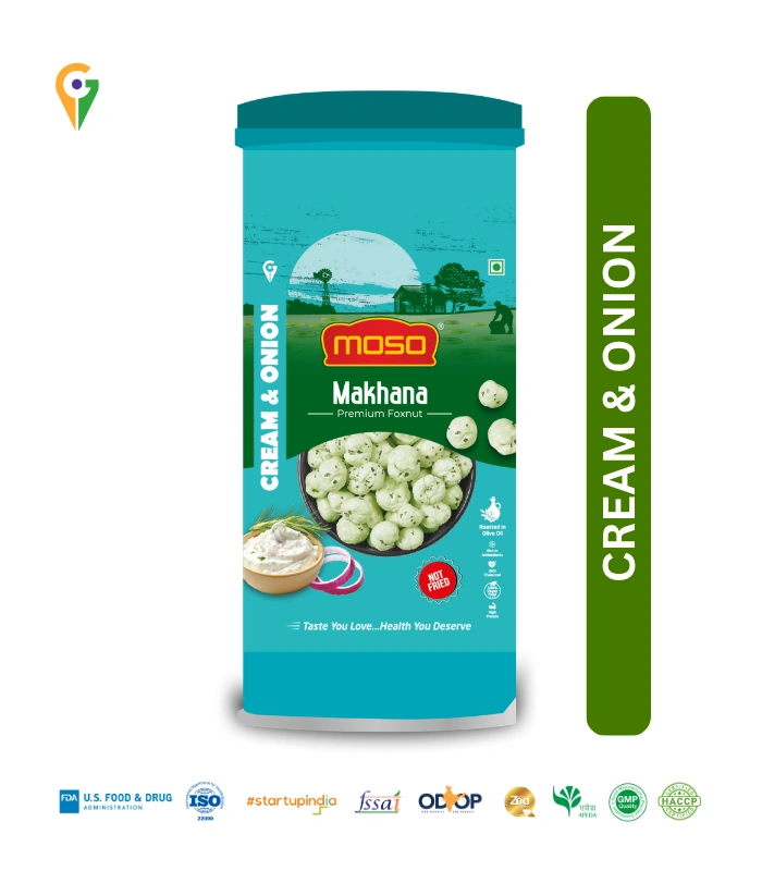 MOSO Cream & Onion Roasted & Flavoured Makhana – 80g Composite Jar