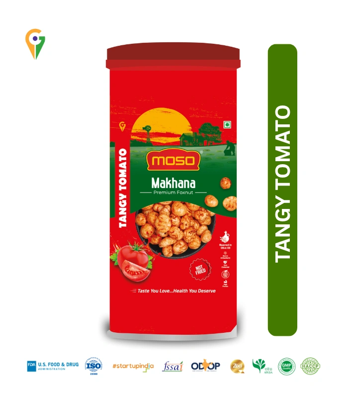 MOSO Tangy Tomato Roasted & Flavoured Makhana – 80g Composite Jar